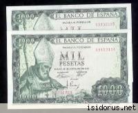 Wizerunek św. Izydora na banknocie Hiszpańskim